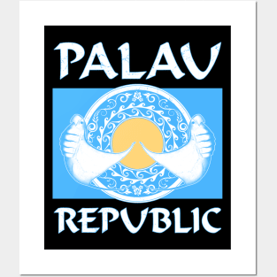 National Flag of Palau with Manta Rays Posters and Art